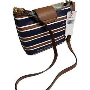 TOMMY HILFIGER Shoulder Bag In Blue/Brown Striped Faux Leather MSRP  $108/ NEW!